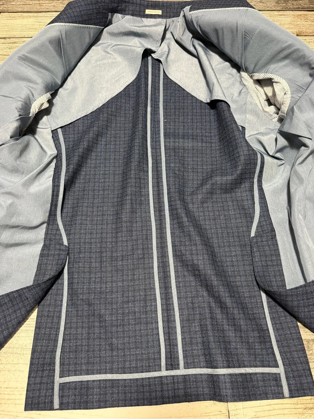 Joseph Abboud Modern 100% Virgin Wool Plaid Blazer 46R Blue Lanificio Di Pray